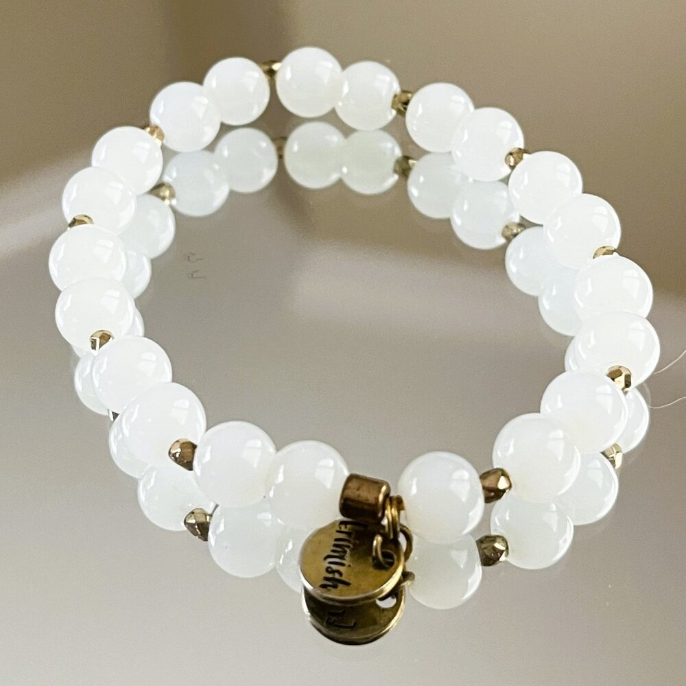 Erimish  Faceted Crystals Beaded Bracelet Logo Tag Stackable Stretch